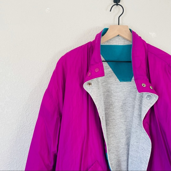Vintage 80s 90s Magenta & Grey Reversible Puffer Windbreaker - Picture 7 of 11